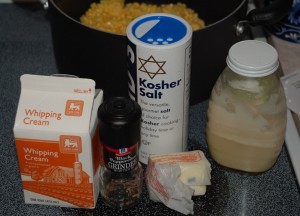 Cast of ingredients for creamed corn